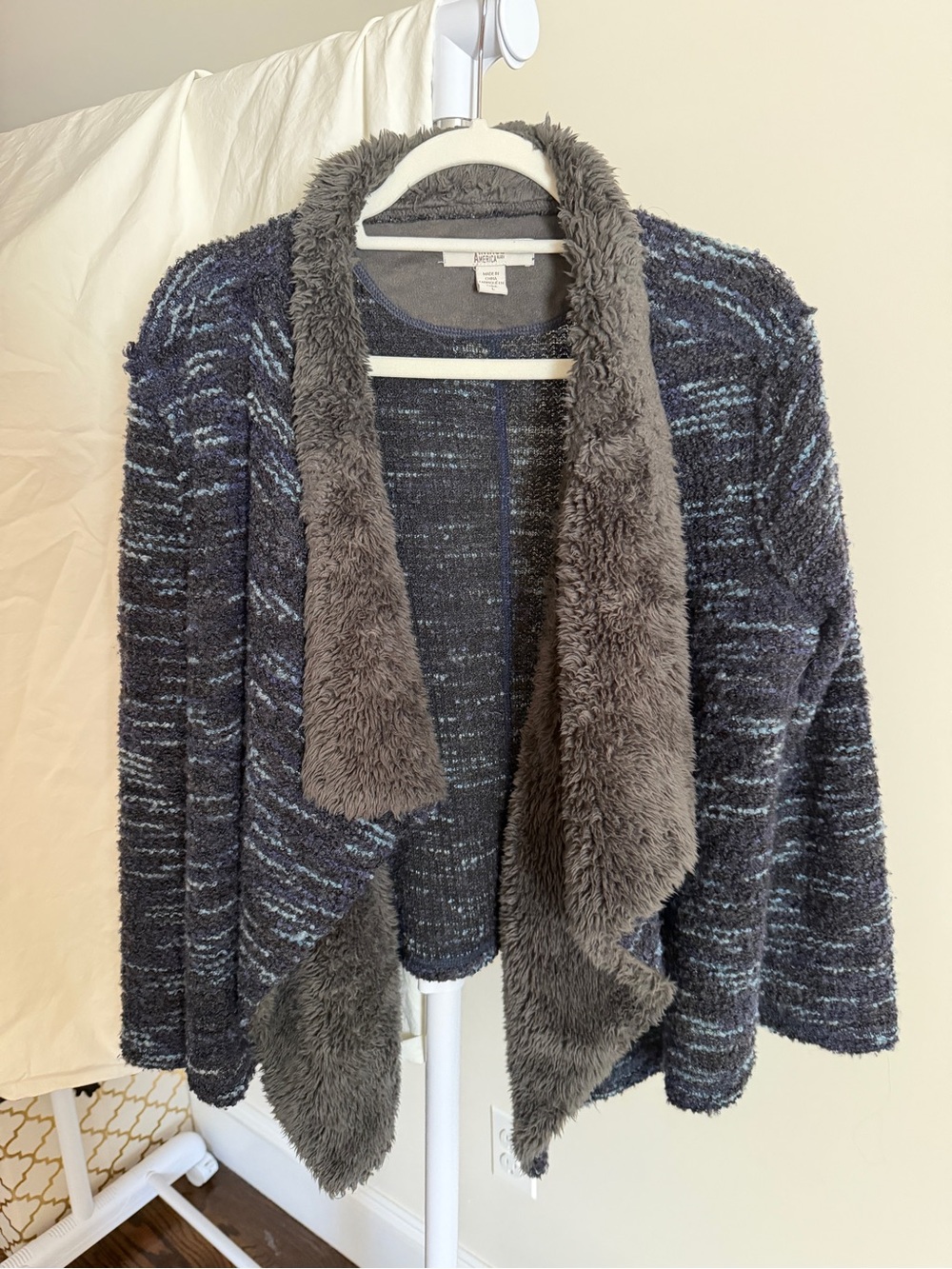 Vintage America Blues Plush Fleece Collar Open Cardigan Size L